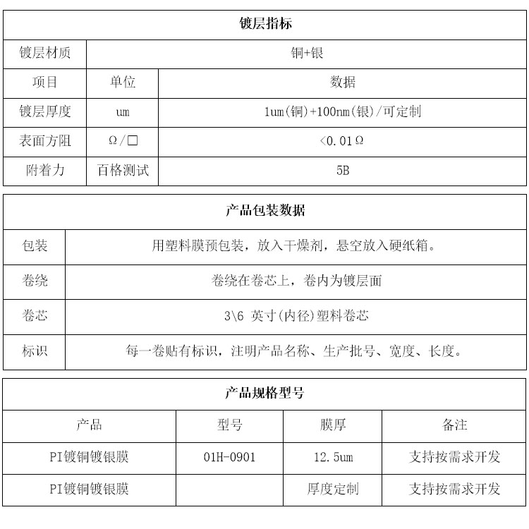 PI镀铜镀银膜参数 PI镀铜镀银膜参数